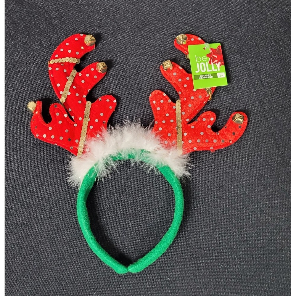 Be Jolly Reindeer Christmas Decor Headband Sequins Bells NWT